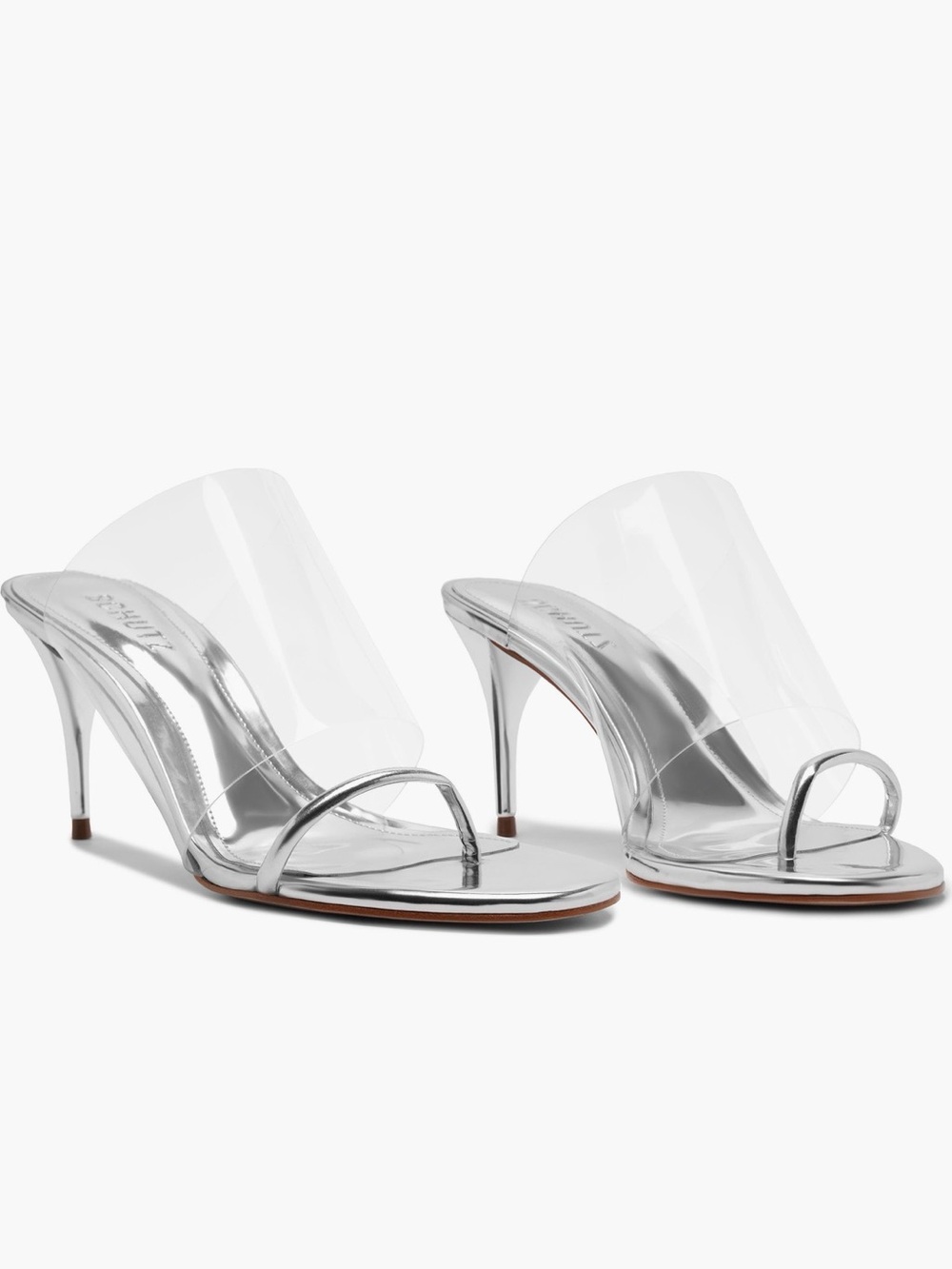 Schutz Clear Strap Silver Mule Heels - Women